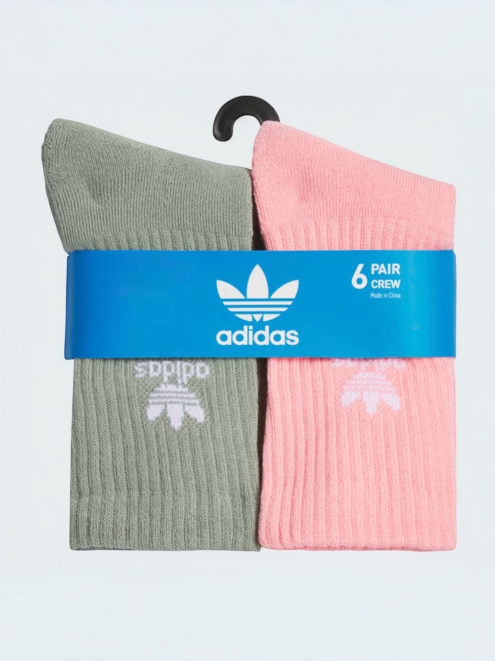 adidas Originals Crew Socks 6-Pack — Pink, Olive Green, Yellow, light Blue Teal